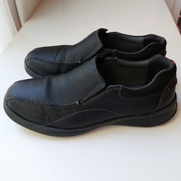Mens Clarks Black Leather Loafers Slip-on Shoes Size 11 - Picture 2 of 7